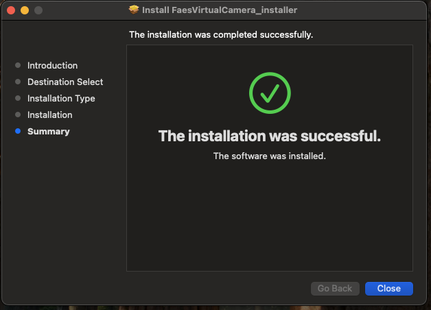 Installer summary screen: The installation was successful